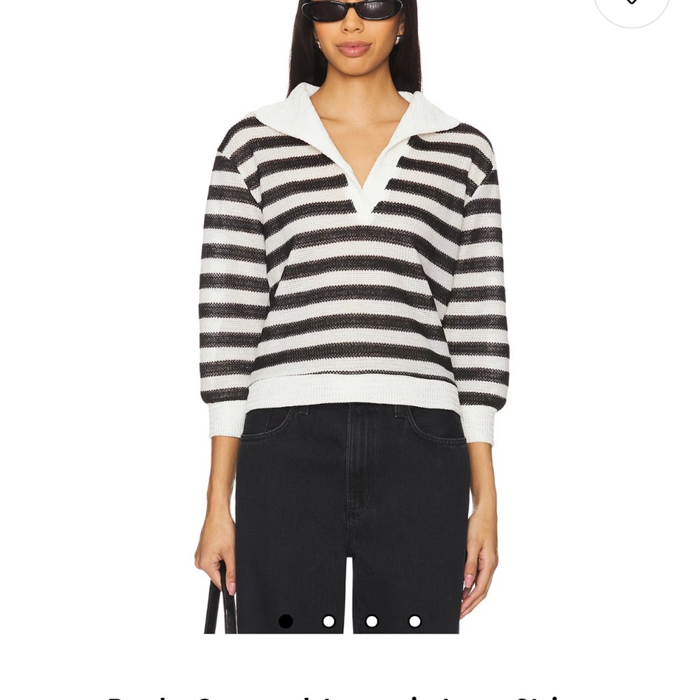 Lioness Black and White Striped V-Neck Sweater
